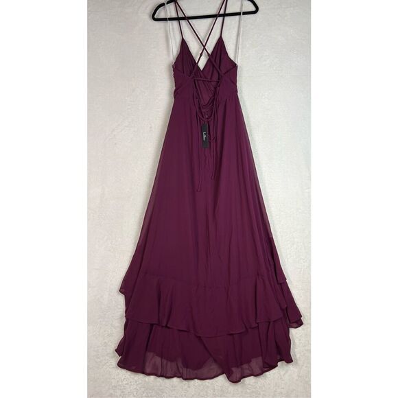 Lulus Lorenz Plum Purple Ruffled Lace-Up Maxi Dress Size M NWT - Picture 9 of 15